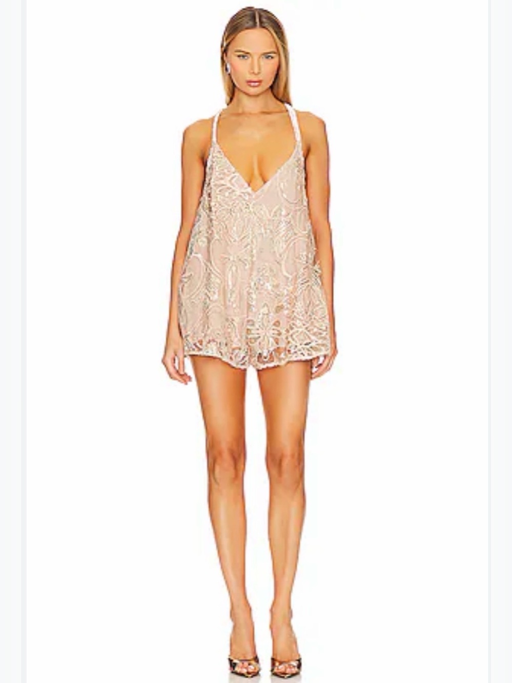 BNWT Free People Swingin It Romper In Champagne